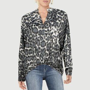 Patrizia Luca Milano Animal Print Notch V Neck Hi Low Blouse, L NWT